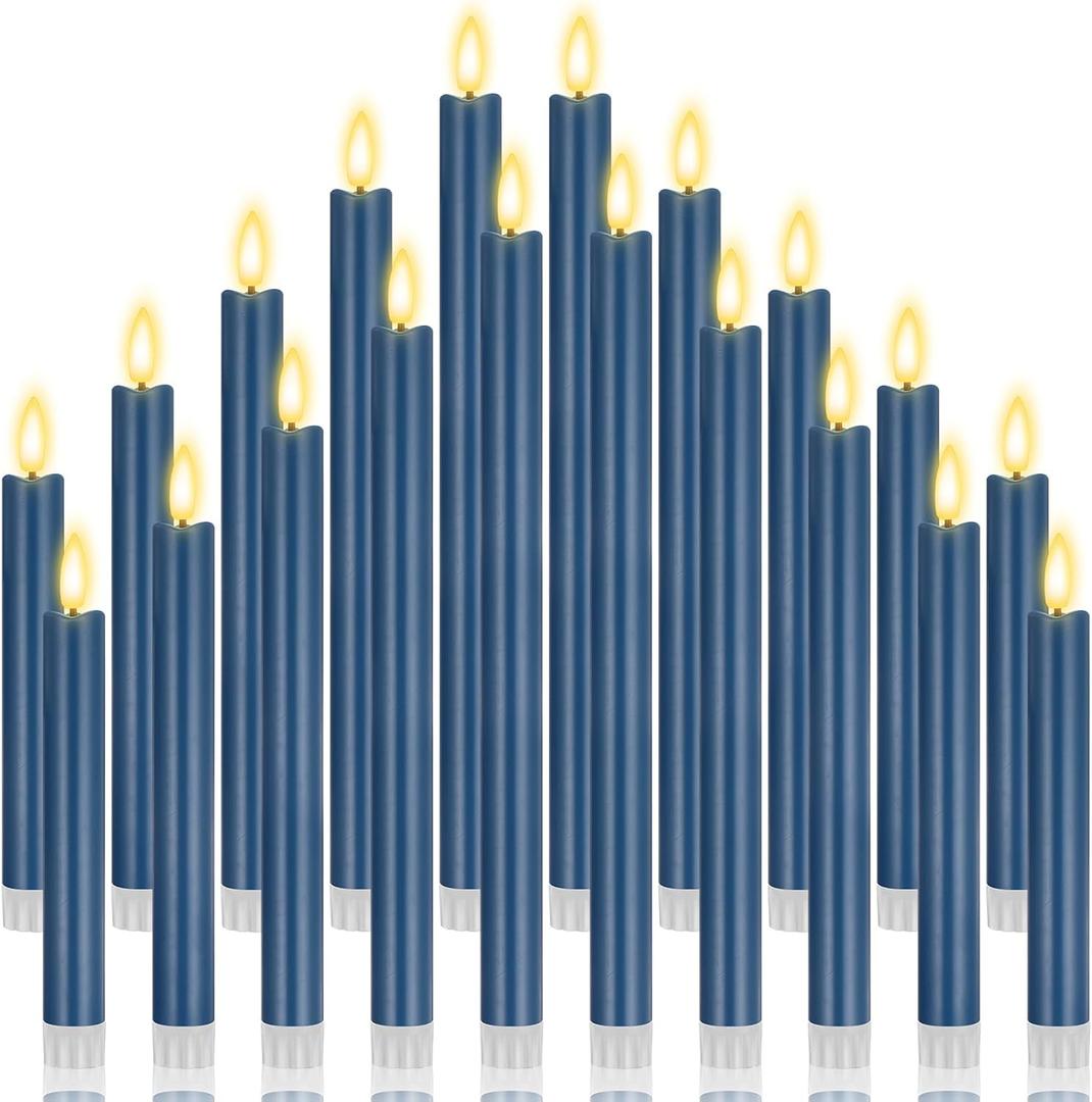 20 Pcs Flameless LED Taper Candles Battery Operated Taper Candles 5 Sizes of 6.5'', 7.7'', 8.8'', 10.0'', 11.2'' Flameless Candlesticks Flickering with 3D Flame for Wedding (Blue)