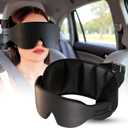 Travel Pillow, Car Travel Pillow with 3D Eye Mask for Sleep, 360 Head Support Strap for All Car Seat, Road Trip Essentials, Stop Bobblehead, Black