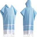 1pcs Turkish Towel Poncho Turkish Cotton Beach Poncho wim Cover Up Wearable Towel Hooded Poncho with Pocket for Adult Man Women (Blue)