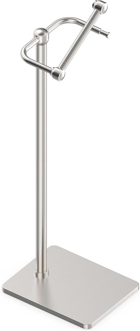 RUACQ Toilet Paper Holder Stand, Bathroom Toilet Paper Roll Holder Free Standing, Toilet Tissue Holder Stand with Post Pivoting Design, Stable Weighted Base, SUS304 Stainless Steel (Brushed Nickel)