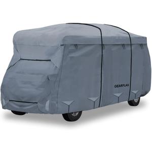 GEARFLAG Class C Camper Cover fits 26-29FT with Zippered Rollup Side Panels Water-Resistant Reinforced Windproof Straps Reflective Safety Strips Heavy Duty Fabric Ideal for RV Van and Trailer