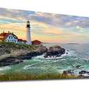 Sunset Lighthouse Canvas Wall Art for Living Room Wall Decor Sunset Seascape Canvas Pictures Ocean Canvas Prints Nature Canvas Artwork Office Home Wall Decorations Framed Ready to Hang 24" x 48"