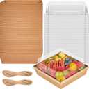 ZORRITA 50 Pack 5 Inch Paper Charcuterie Boxes with Clear Lids, Square To Go Cake Slice Containers Small Kraft Bakery Boxes for Dessert, Cookies, Sandwich, Strawberries (Brown)