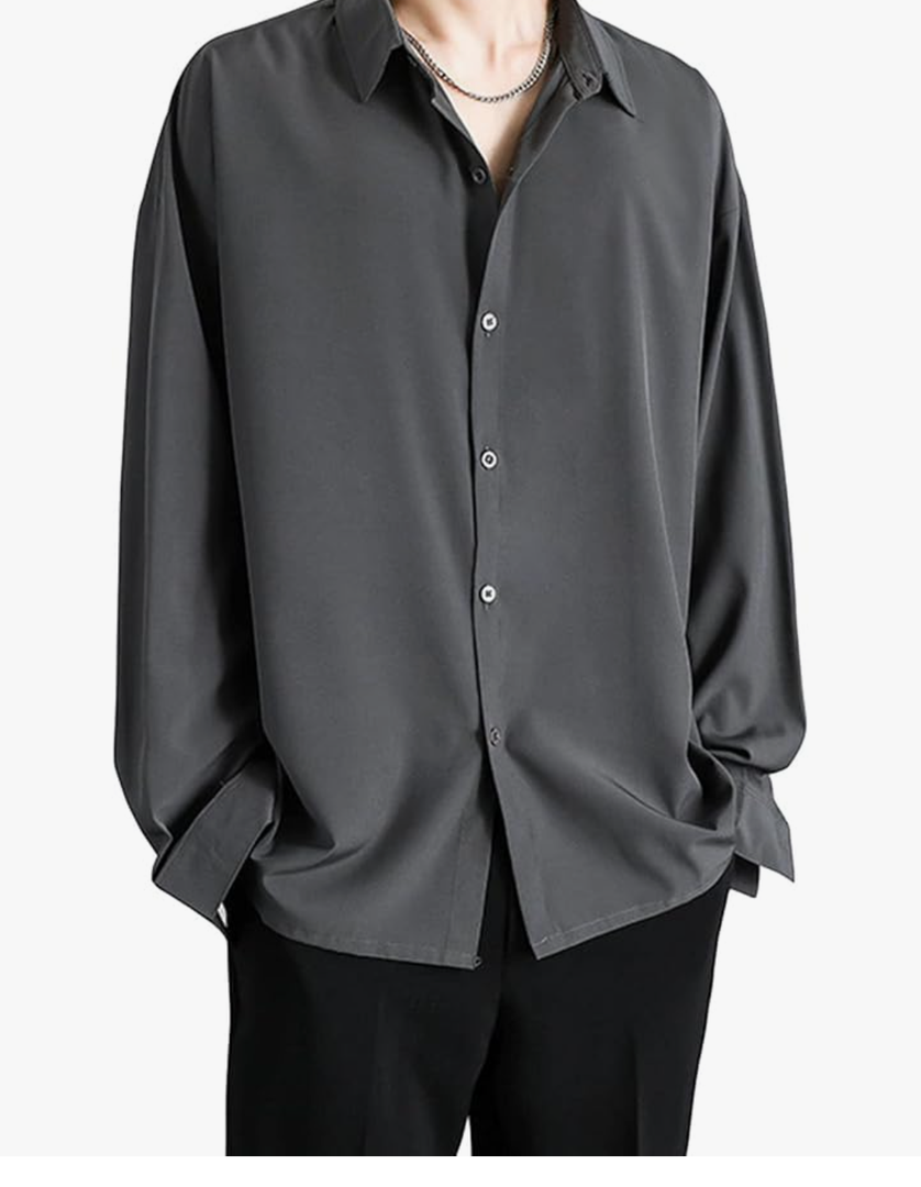 DGHM-JLMY Men Lapel Loose Chiffon Drape Shirt Slim Fit Non-Iron Straight Collar Dress Shirt Collar Button Cuff Dress Shirt, Size Medium