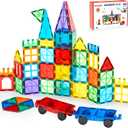 Gemmicc 100 PCS Magnetic Tiles with 2 Cars, STEM Approved Educational Magnet BuildingToys, Magnet Puzzles Stacking Blocks for Boys Girls