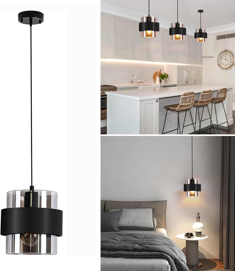 Pendant Lights Kitchen Island Lighting,7 Inch Adjustable Mini Glass Haning Lights for Entrance Aisle Decorative Lighting Fixture for Dining and Bar Table (Matte Black)