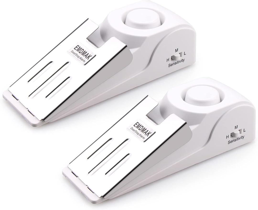 EMDMAK Door Stop Alarm with 120DB Siren Door Stop for Home & Travel (White) (Pack of 2)