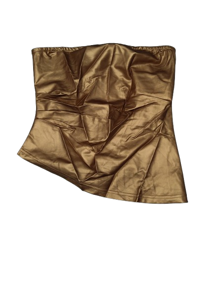 PRETTYGARDEN Women's Faux Leather Tube Tops 2025 Summer Strapless Asymmetrical Ruched Bandeau Shirts Going Out Club Outfits M