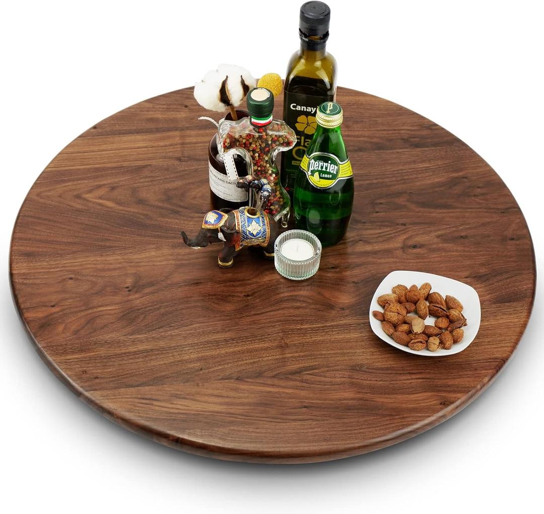 24 Inches Black Walnut Wood Lazy Susan Organizer, Solid Wooden Round Turntable, Rotating Tray for Table Top/Counter Top