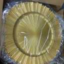 Mifoci 50 Pcs Gold Charger Plates Bulk 13 Inch Plastic Round Chargers Fluted Edge Dinner Plate Wedding Decoration for Table Setting Wedding Party Event Tabletop(Bright Gold)