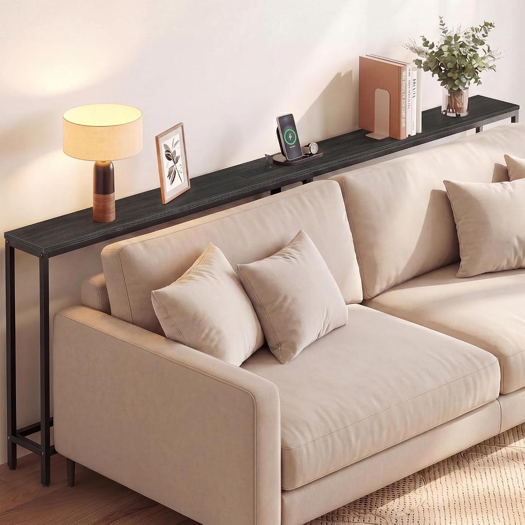 VASAGLE 78.8" Console Table, Narrow Behind Couch Table with Outlet, 1 Tier