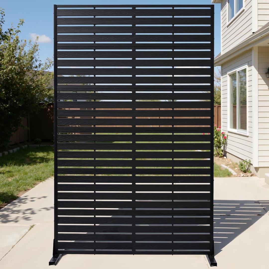 Privacy Screen Outdoor 72" Hx47 W Freestanding Privacy Panel with Stand, HDPE Decorative Privacy Fence with Louver Pattern, Patio Divider Screen, Privacy Screens for Outside,Balcony