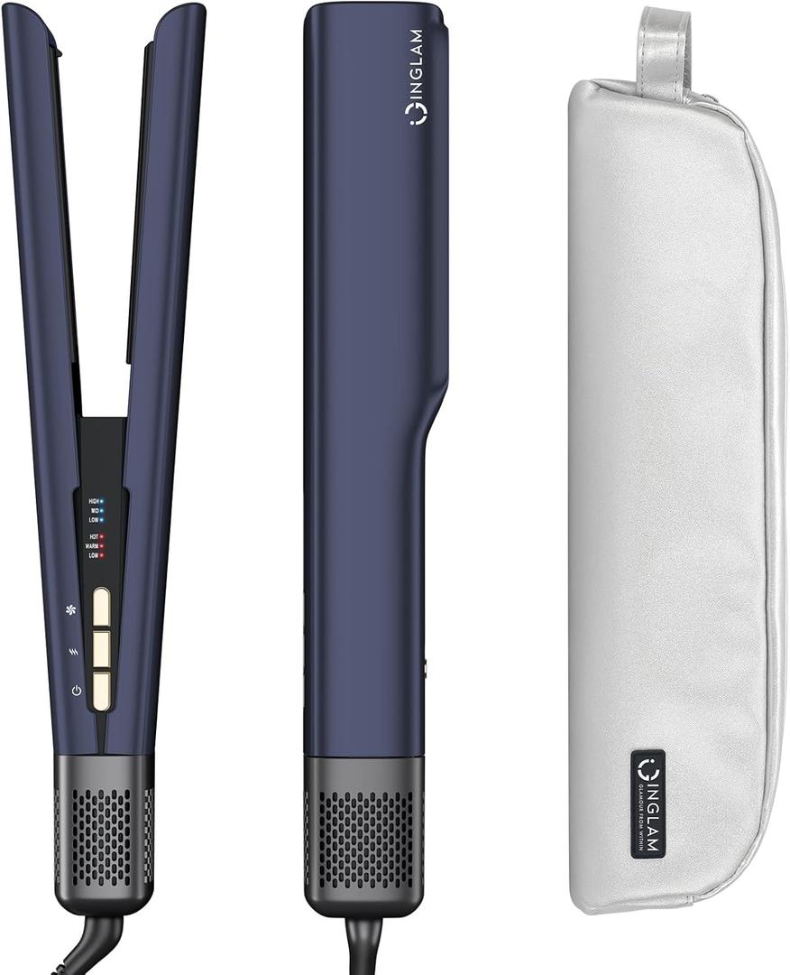 IG INGLAM Air Straightener, Style from Wet Hair, 2.2" Hair Dryer Straightener, 200M Negative Ionic, One-Step Air Straight for Medium and Long Length(14"-30"), Prussian Blue