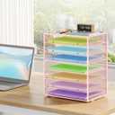 Paper Organizer with Handle Metal Mesh File Sorter Large Capacity Desk Organizers Paper Letter Tray Desktop Document Sorter for Office or Home2 Pack 8 Tier Pink Storage for Desk