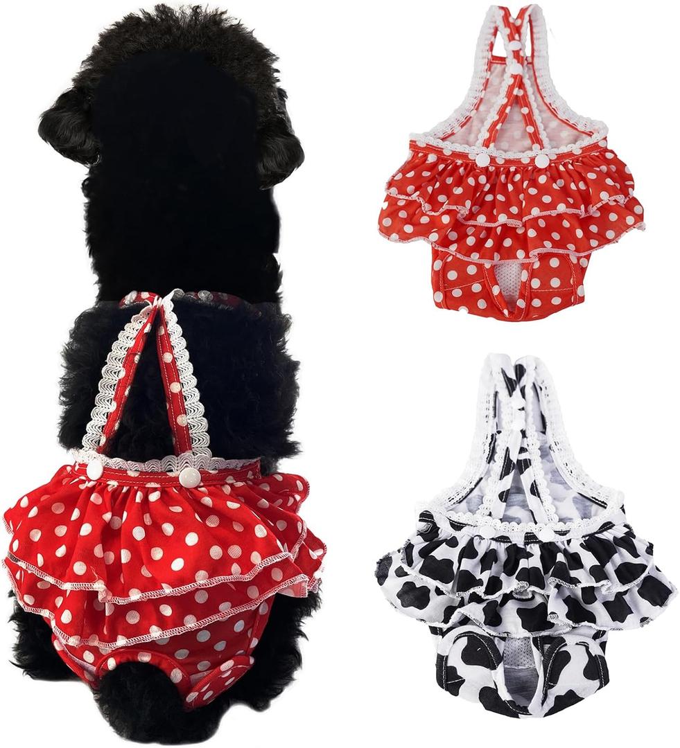 2 Pieces Washable Female Diapers with Suspender Comfort Reusable Doggy Diapers Reusable Puppy Sanitary Panties Dog Underwear Diaper for Small Girl Dogs in Period Heat (Red&Black,S)