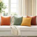 MIULEE Burnt Orange Decorative Throw Pillow Covers for Couch Modern Striped Cushion Covers Soft Corduroy Pillowcase Home Decor for Bed Sofa Living Room 18x18 Inch Set of 4 Yellow Orange