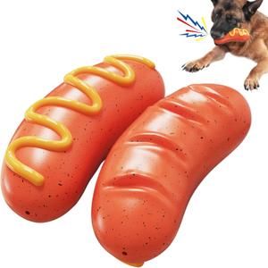 Dog Toys Chewers,Dog Chew Toy for Aggressive Chewers Hotdog,Squeaky Dog Toy Interactive (Red Hotdog)