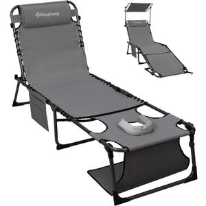 KingCamp Lounge Chair with face Hole & Canopy Shade, 400LBS Folding Portable Tanning Chair with face Hole, Adjustable 5-Position Foldable Beach Sun Tanning Chair for Outside Beach Patio Outdoor Pool