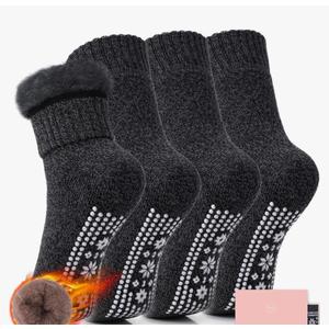 HUGSWEET Thermal Slipper Socks, Anti Slip Hospital Socks Women Winter Soft Warm Cozy Fluffy Plush Grip Socks 4 Pairs