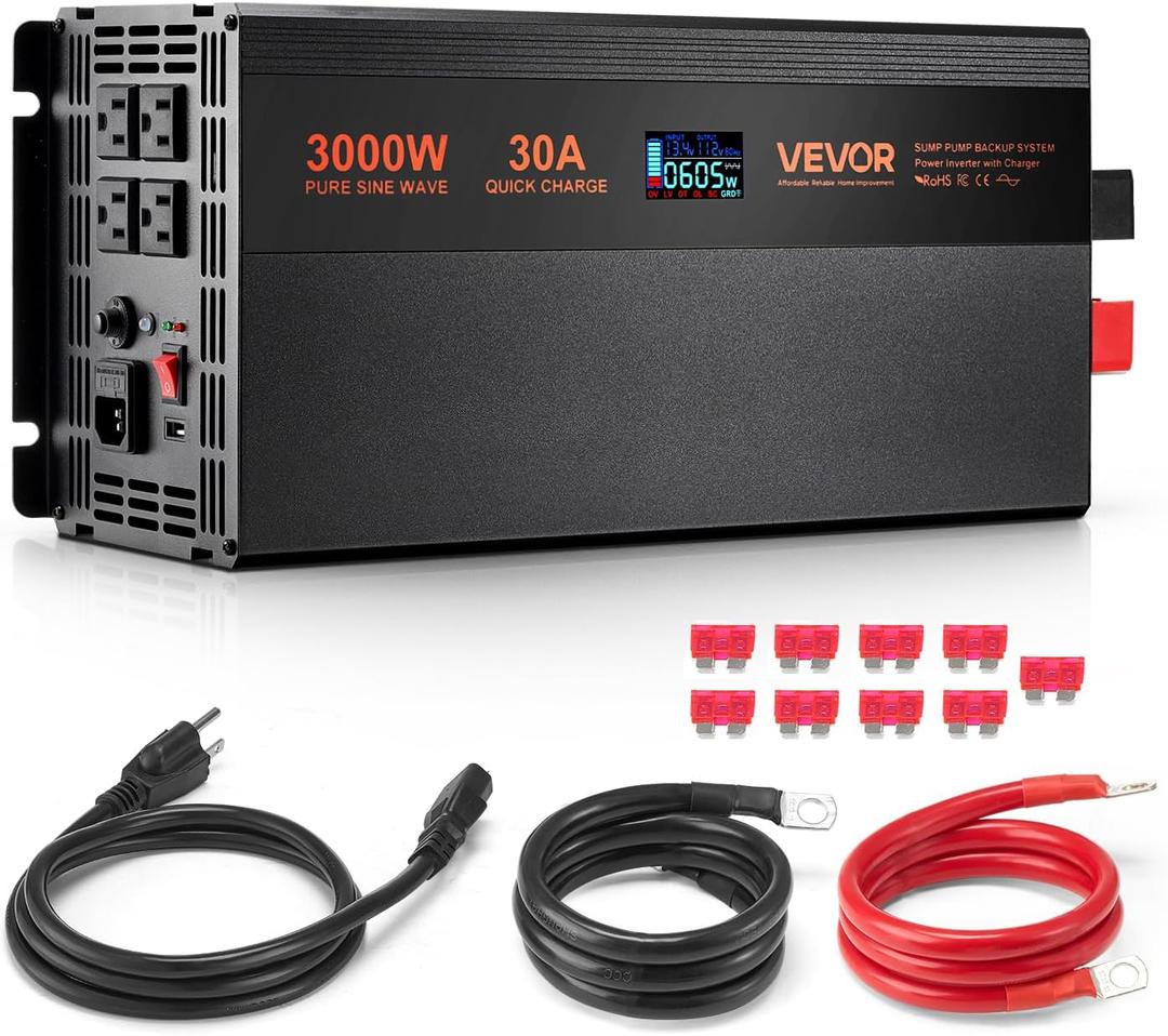 VEVOR Sump Pump Battery Backup System 3000W Auto Switch to Battery Inverter