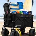 Hikenture Beach Wagon with Balloon Wheels, 9" PU Tires Collapsible Wagon, 440lbs Heavy Duty Beach Cart with Big Wheels for Sand, Large Capacity Utility Wagons Carts Foldable
