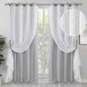 BGment Room Darkening Curtains with Sheer Overlay, Thermal Insulated Double Layer Curtains for Living Room, Grommet Silver Printed Window Curtain for Bedroom, 2 Panels Each 52 x 84 Inch, Light Grey