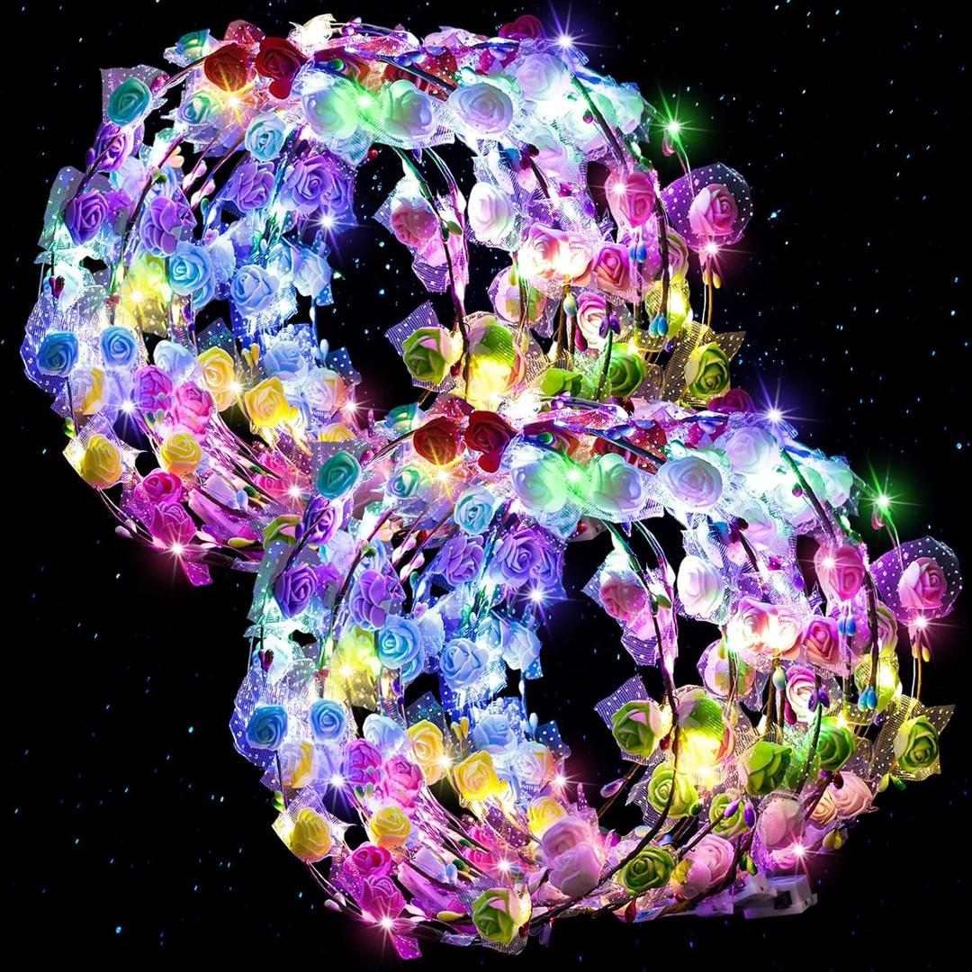LovesTown 60PCS Glow in the Dark Party Supplies, Flower Crowns for Women Light Up Flower Crown, Light Up Party Favors for Easter Raves Birthday Wedding Reception Mardi Gras Cosplay