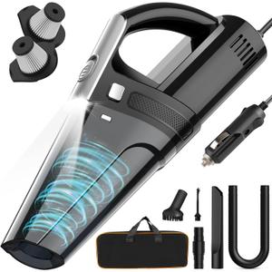 Car Vacuum, Portable Vacuum Cleaner with Powerful 7000PA Suction, DC 12V Power 16.4Ft Cord Wired Vacuum Cleaner, LED Light, Car Accessories for Men/Women (Black)
