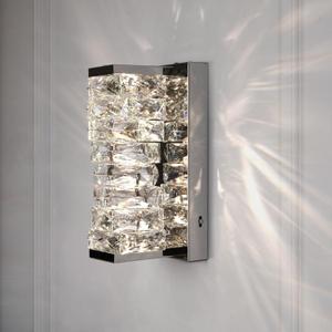 HuisMier Brushed Nickel Crystal Wall Sconce, Modern Dimmable LED Wall Light Fixtures with Remote, K9 Elegant Crystal Vanity Wall Lighting for Bathroom Bedroom Stairway Hallway, Hardwired 3000K6000K