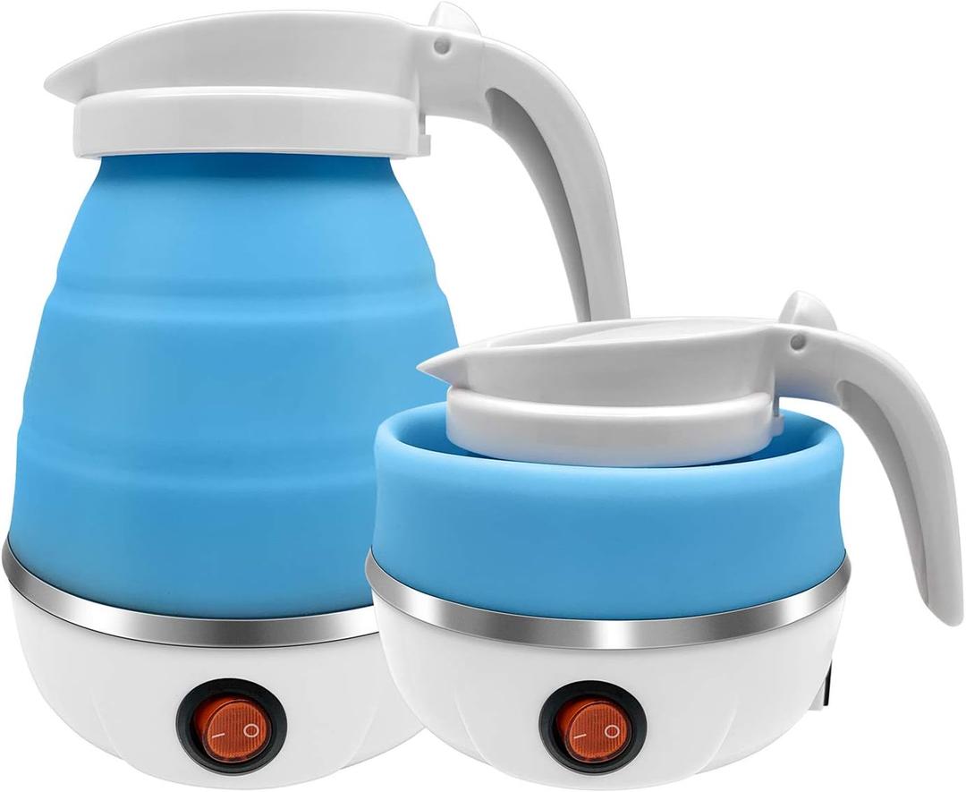 UpdateClassic Travel Portable Foldable Electric Kettle, 0.6L Small Collapsible Hot Water Boiler For Coffee Tea (Blue)