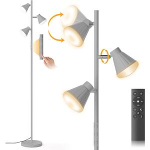 36W LED Tree Floor Lamp, Dimmable Tall Standing Lamp with Remote & Touch Control, 4 Color Temperatures Bright Floor Lamp, 3 Rotatable Light Modern Floor Lamps for Living Room Bedroom Office (Silver Gray)