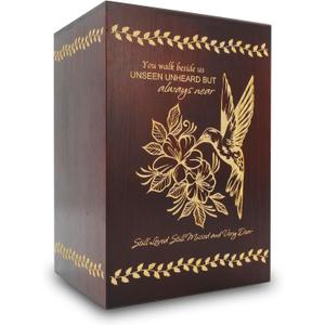 Wood Cremation Urns for Human Ashes Adult Female Male, Wooden Urns Box and Casket for Men Women, Funeral Decorative Urn for Adults Up to 200 lbs (Large, Hummingbird)