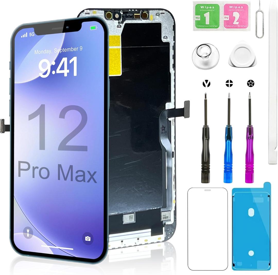 for iPhone 12 Pro Max Screen Replacement Kit Full HD LCD Display 3D Touch Digitizer with Repair Tool - Compatible with Model A2342/A2410/A2411/A2412 (6.7)