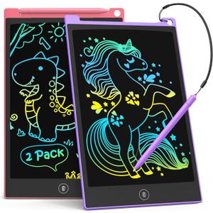 TECJOE 2 Pack 10 Inch LCD Writing Tablet, Colorful Doodle Board Electronic Drawing Pads, Kids Travel Games Learning Toys Christmas Birthday Gifts for 3 4 5 6 7 Year Old Boys Girls Toddlers (Purple Pink)