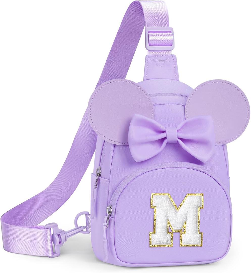 YOOLIFE Little Girls Purse Sling Bag for Kids, Initial Fanny Pack Crossbody Bags for Girl Purse, Birthday Gifts for 2 3 4 5 6 7 8 Year Old Girl Kids Personalized Gifts for Daughter Sister, Purple (M), 6"L x 2.8"W x 8"H