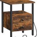 HOOBRO End Table with Charging Station, Bedside Table with 2 Drawer & USB Port & Type-C Port, Nightstand for Small Spaces, Stable and Sturdy, for Living Room, Rustic Brown BF43UBZ01