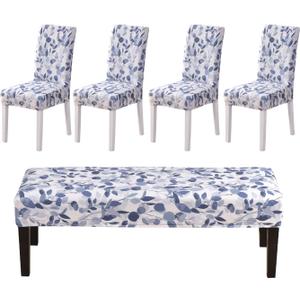 HAOYONG Dining Room Chair Cover Printed Chair Slipcover Washable Parsons Chair Slipcover Removable Seat Protector for Dining Room Hotel Ceremony Restaurant - 4 PCS Chair Cover+1 PC Bench Cover (style 2)