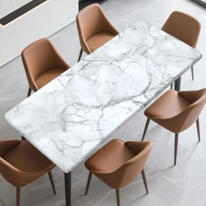 Rectangle Table Cover with Elastic Edge Design Waterproof Stain-Resistant Wipeable Fitted Table Cloth Fits 6 Foot Tables for Picnic, Camping, Outdoor, 72" x 30" (Marble)