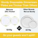 Nervure 100Pcs White and Gold Plastic Plates - 7.5inch Gold Disposable Plates - Heavyweight Plastic Dessert Plate for Wedding & Party & Mothers Day