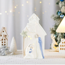 10 Inch Ceramic Nativity Set with Light, Nativity Scene for Christmas Indoor White Figurine Holiday Home Tabletop Decorations