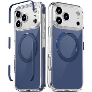 COOLQO 360Spin Magnetic Stand for iPhone 17 Pro Max Case, Fit for MagSafe, Military-Grade Protection,Full Camera Protection, Non-Yellowing Clear Scratch-Resistant Back Cover for 17 Pro Max, Blue