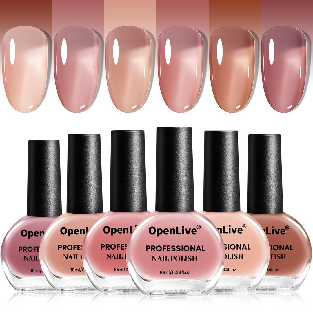 Jelly Nail Polish Set 6 Colors Nude Pink Pale Purple Jelly Quick Dry Nail Polish Set for Nail Art Manicure DIY Salon (OPE-6NP-KIT-11)