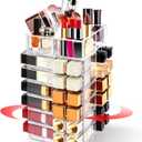 Acrylic Lipstick Tower Holder, 360 Degree Rotating Makeup Cosmetic Lipsticks Organizer with 53 Slots, Spinning Lipgloss Storage Display Stand Holder