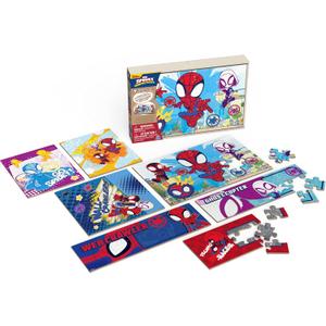 Spin Master Games, Marvel Spidey and His Amazing Friends Puzzles 7-Pack, Jigsaw Kids Puzzles with Sliding Wood Storage Box, Spiderman Toys, for Kids Ages 4 & Up