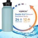 32 oz Insulated Water Bottle with Straw Lid & Wide Mouth Lids, Stainless Steel Sports Water Bottles, Double Walled Vacuum, Leak Proof, Turquoise Blue