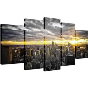 Biuteawal - 5 Panel Wall Art Man Fishing Painting Artwork Peaceful Lake Scenery Canvas Print Sunset Nature Picture for Home Living Room Bathroom Wall Decor