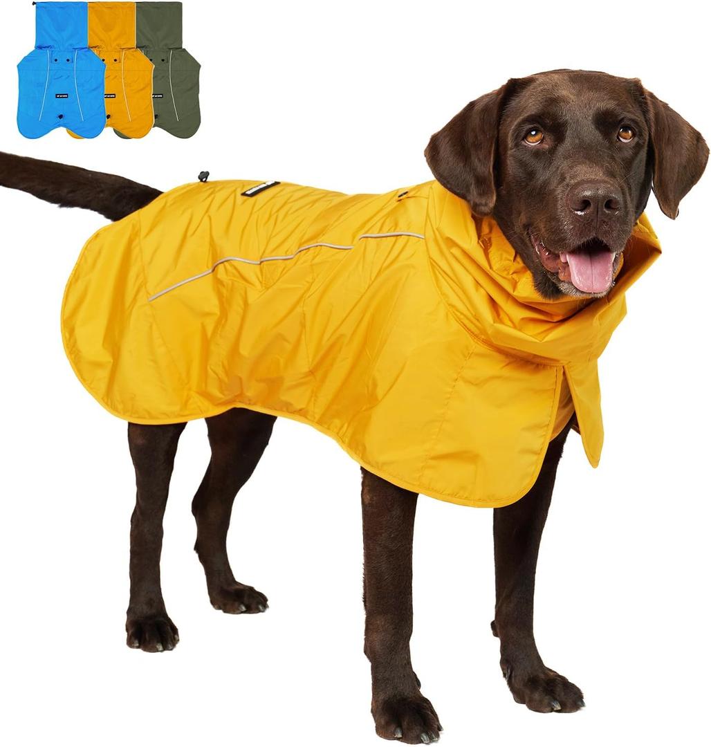 Tuff Pupper Waterproof Dog Raincoat | Full-Body Windproof Rain Jacket for Dogs | Reflective Strips | Breathable Mesh Lining | Adjustable Fit | Leash Port (Yellow, XXL)