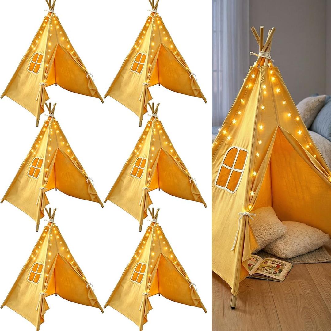 Teepee Tent for Kids,with String Lights,6 PackYellow, 5.25 feet
