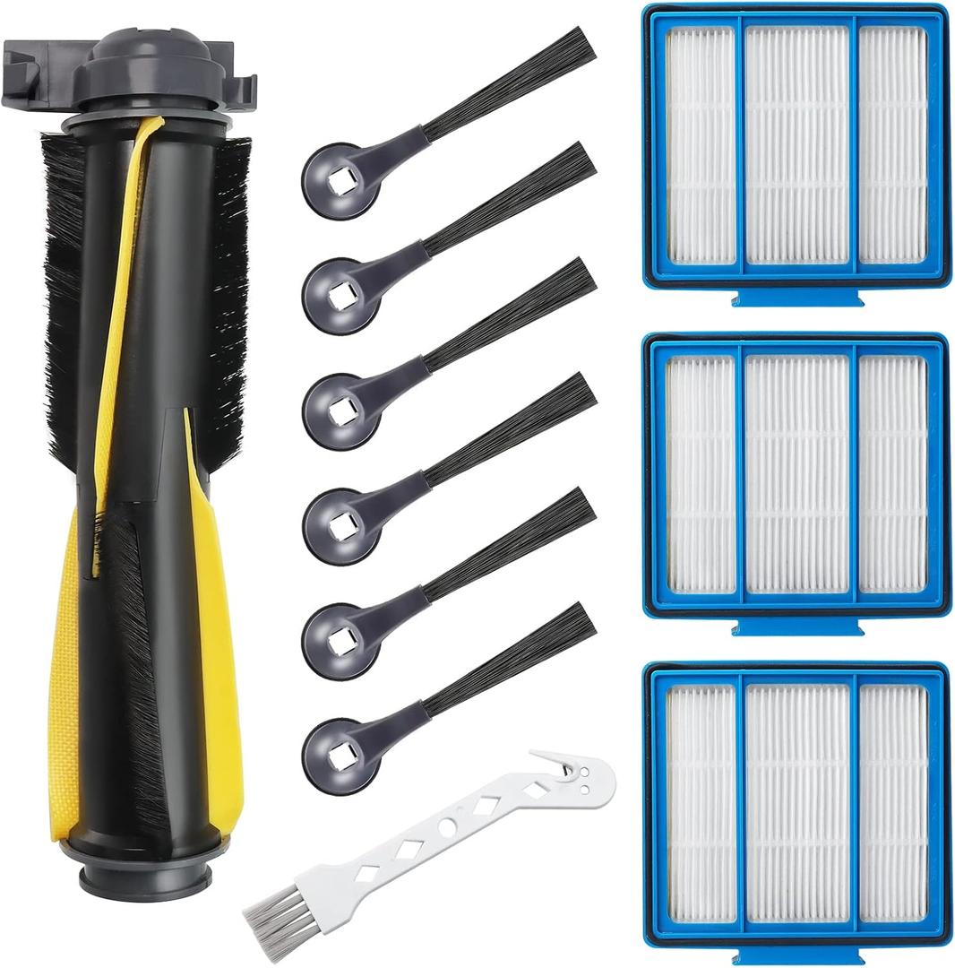 Replacement Parts for Shark Robot Vacuum R101AE RV1001AE AV911S RV2001WD RV1100SRUS RV1100VRUS by Techecook - Includes 6 x Side Brushes, 3 x Filters,1 x Main Rolling Brush and 1 x Cleaning Brush