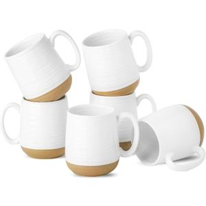 Hasense Coffee Mugs Set of 6, 15 oz Ceramic Coffee Cups with Comfortable Handle, Classic White Mug for Men and Women, Tea Cup Set for Latte, Cappuccino, Milk, Soup, Dishwasher and Microwave Safe